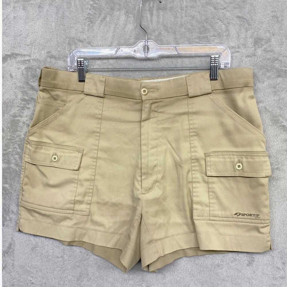 Vtg Sportif USA Original Stretch Cargo Boating Shorts Tan Mens 38x3.75 Polyester